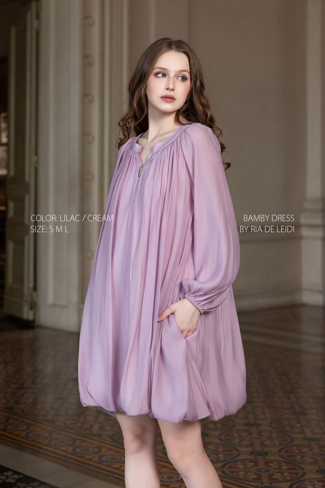 BAMBY DRESS (Lilac) - Đầm mini dáng bí tay phồng - Thumbnail 5